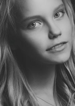 Free Stock Photo of Young Blond Girl Portrait in Black and White