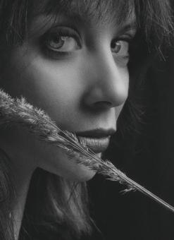 Free Stock Photo of Portrait of Girl with Straw - Monochrome