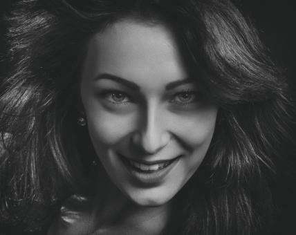 Free Stock Photo of Gorgeous Brunette Portrait - Black and White