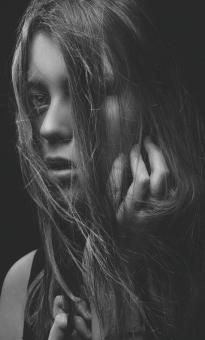 Free Stock Photo of Long Haired Girl - Monochrome Portrait