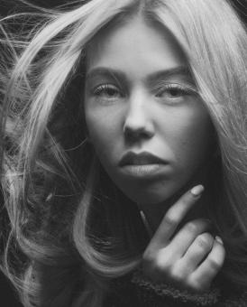 Free Stock Photo of Blond Model - Black and White Portrait