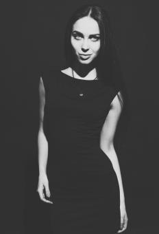 Free Stock Photo of Lady in Dark Dress - Black and White