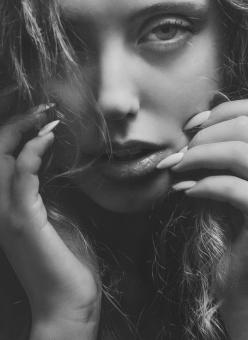 Free Stock Photo of Female Portrait Close Up - Black and White