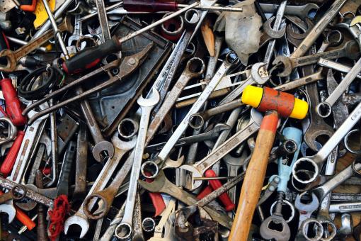 Free Stock Photo of Pile of Old Wrenches and Tools