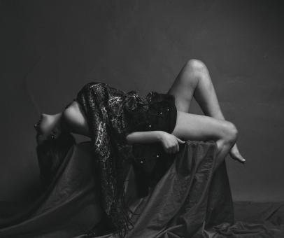Free Stock Photo of Model Posing on Table - Black and White Fineart