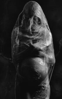 Free Stock Photo of Pregnant Woman in Plastic - Black and White