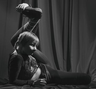 Free Stock Photo of Girl Stretching - Monochrome Portrait