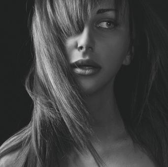 Free Stock Photo of Hair Model Portrait in Black and White