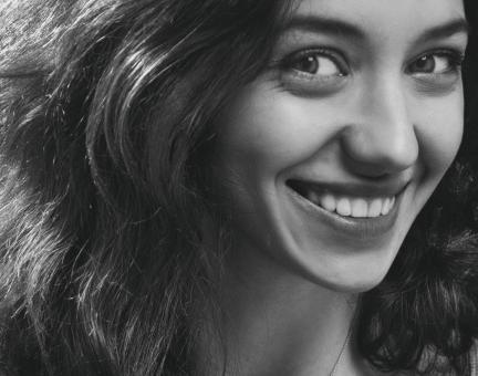 Free Stock Photo of Beautiful Smiling Woman Portrait - Monochrome