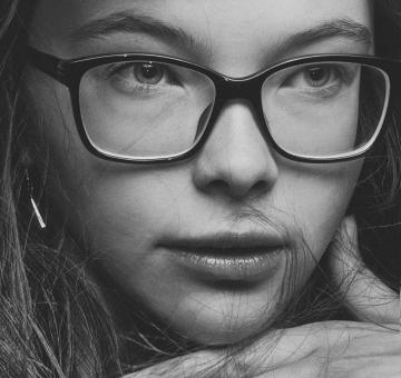 Free Stock Photo of Girl with Glasses - Close Up - Monochrome