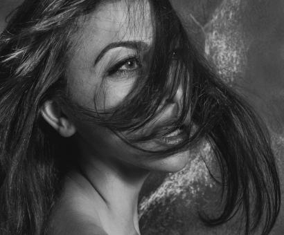 Free Stock Photo of Woman with Dark Hair over Face - Black and White