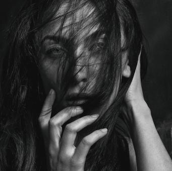 Free Stock Photo of Monochrome Portrait - Woman with Dark Hair