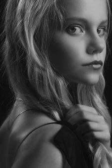 Free Stock Photo of Young Blond Female - Black and White Portrait