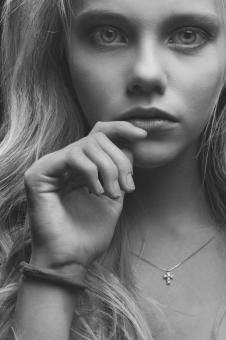 Free Stock Photo of Blond Beautiful Female Portrait - Monochrome