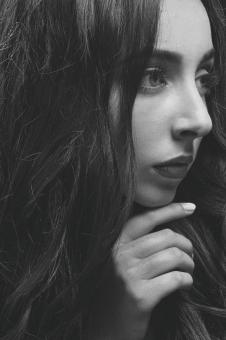 Free Stock Photo of Girl with Long Dark Hair - Profile - Monochrome