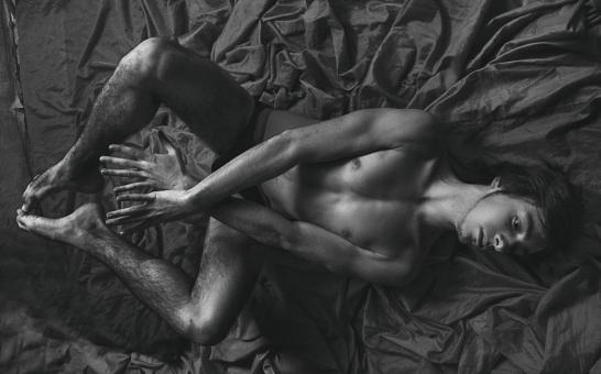 Free Stock Photo of Naked Man - Lying Down - Monochrome