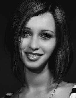 Free Stock Photo of Smiling Brunette Model - Woman Portrait - Black and White