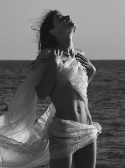 Free Stock Photo of Woman Posing by the Sea - Black and White