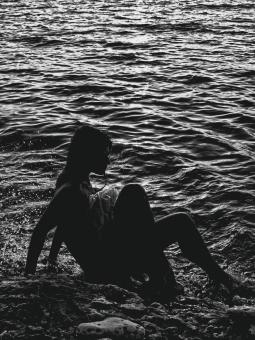 Free Stock Photo of Model in the Ocean - Black and White