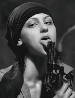 Free Stock Photo of Girl Licking Gun - Monochrome