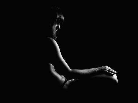 Free Stock Photo of Sitting Girl - Monochrome - LowKey