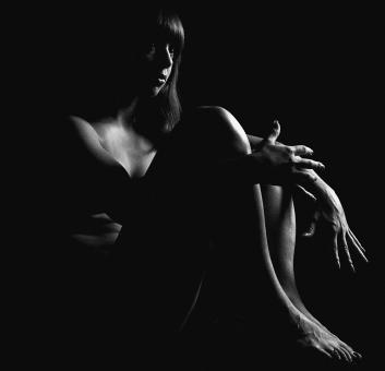 Free Stock Photo of Female Sitting - LowKey - Monochrome