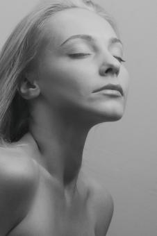 Free Stock Photo of Blond Girl with Closed Eyes - Monochrome Portrait