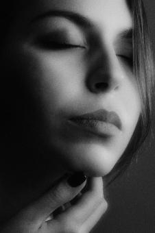 Free Stock Photo of Beautiful Brunette with Closed Eyes - Black and White