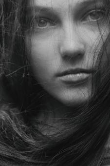 Free Stock Photo of Young Brunette Portrait - Black and White