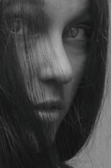 Free Stock Photo of Young Girl Portrait - Close Up - Black and White