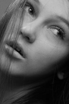 Free Stock Photo of Girl Closeup Portrait in Black and White
