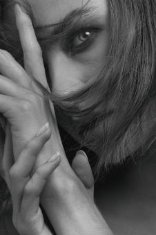 Free Stock Photo of Girl Face and Hands - Monochrome