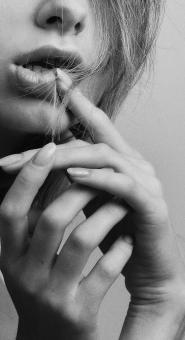 Free Stock Photo of Girl Hands and Lower Face - Monochrome Portrait
