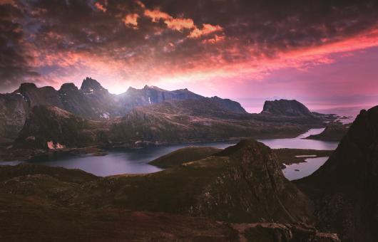 Free Stock Photo of Mountains Along the Coast - Somber Landscape