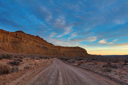 Free Stock Photo of Twilight Desert Road - Cathedral Valley