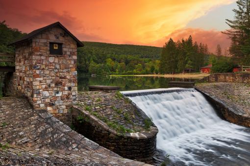 Free Stock Photo of Greenwood Sunset Spillway