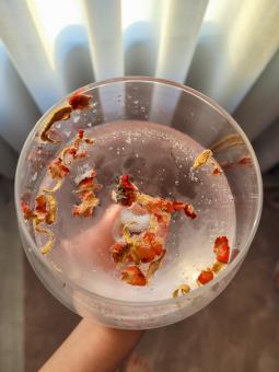 Free Stock Photo of Cute pink cocktail with tiny heart and flowers
