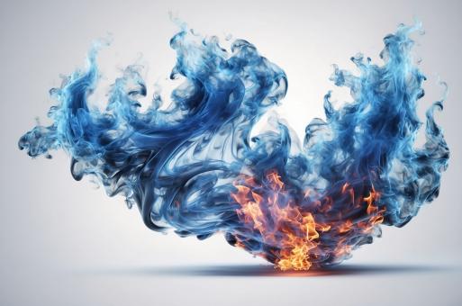 Free Stock Photo of Blue fire flame with smoke. Ai generative