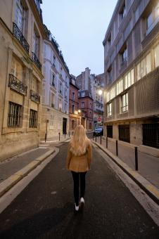Free Stock Photo of Woman walking city