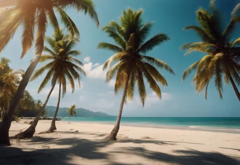 Free Stock Photo of Palm trees beach