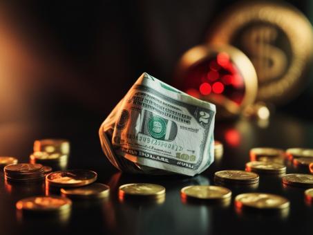 Free Stock Photo of Dollar Money Currency with Gold Coins