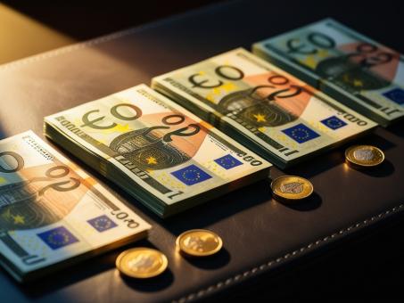 Free Stock Photo of Euro Currency Note with Gold Coins