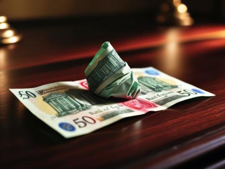 Free Stock Photo of 50 GBP currency note on table