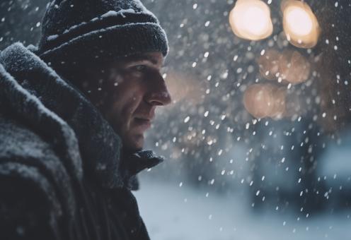 Free Stock Photo of Snow Falls on a Person for Winter Background