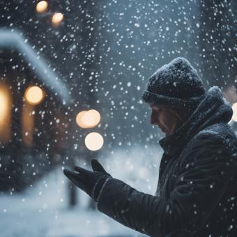 Free Stock Photo of Snow Falls on a Person for Winter Background
