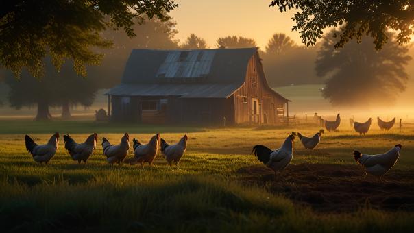 Free Stock Photo of Dawn on the Chicken Farm