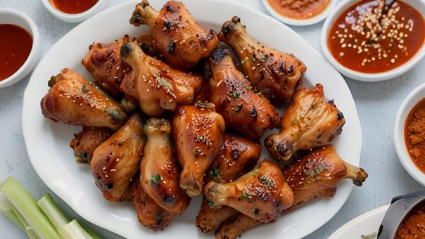 Free Stock Photo of Grilled Korean Gochujang Chicken Wings 