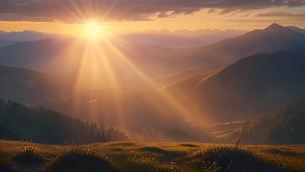 Free Stock Photo of Sunrise over Mountains Landscape