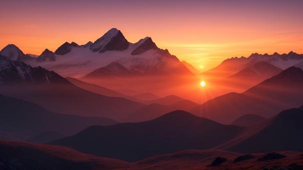 Free Stock Photo of Sunset Over a Majestic Mountain Range