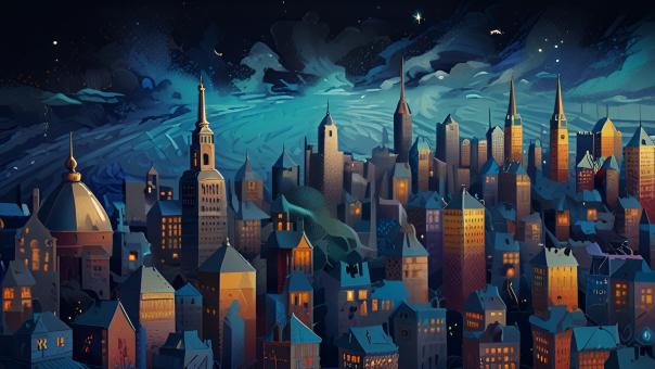Free Stock Photo of City Skyline in Cubist Style